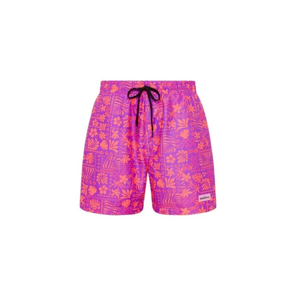Kulani Kinis Swim Trunks Mens Tropical Floral Print Purple Orange Small